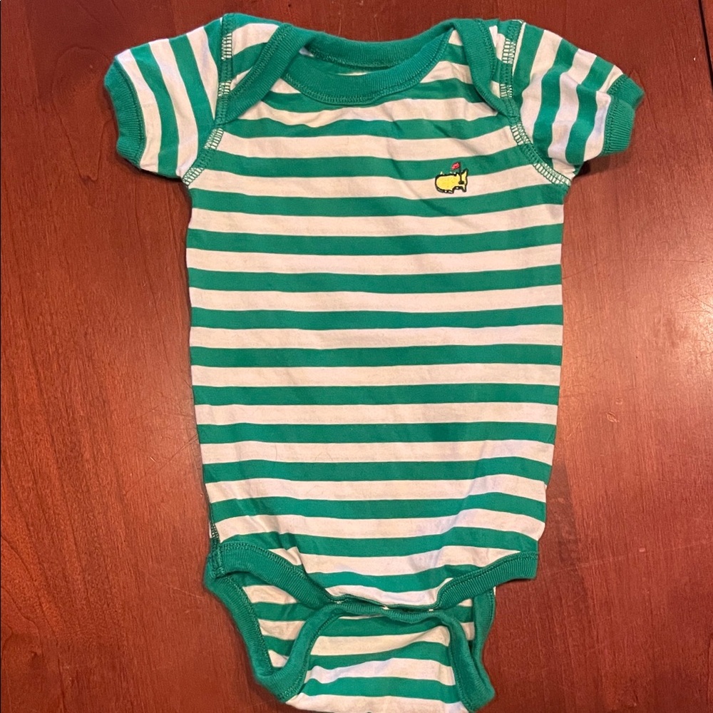 Master’s Green and White Striped Onesie, 6M.